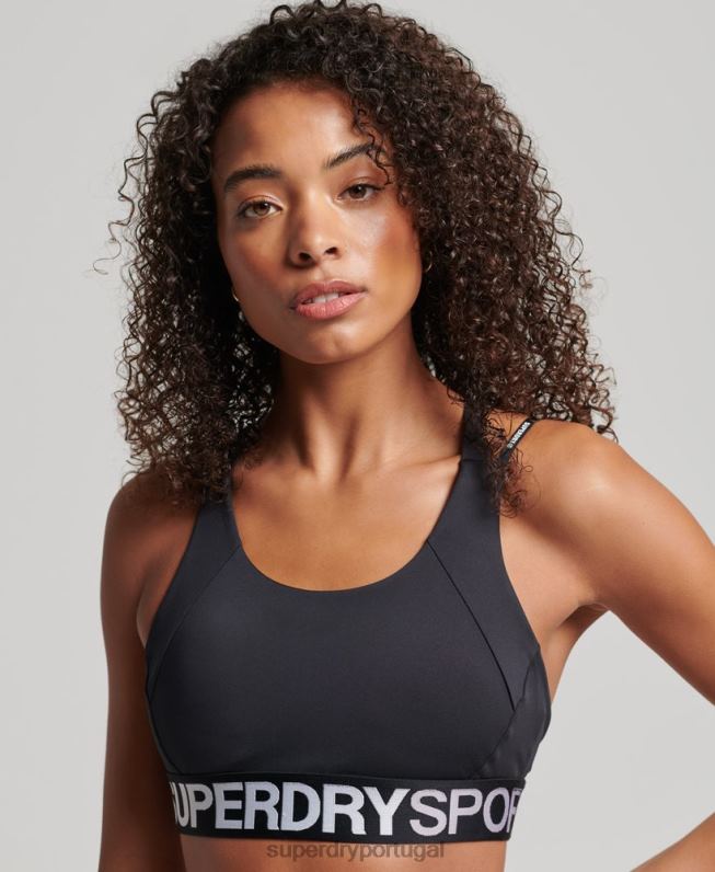 sutiã elástico da marca train mulheres preto roupas Superdry 2208H4172