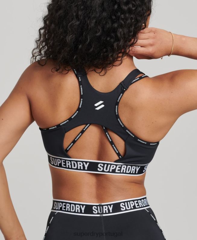 sutiã elástico da marca train mulheres preto roupas Superdry 2208H6325