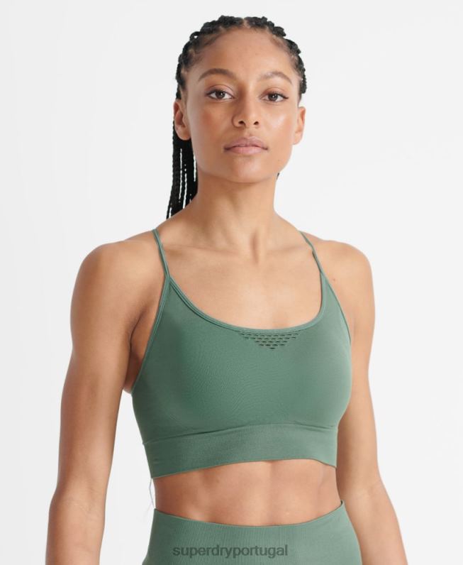 sutiã esportivo de contorno sem costura de treinamento mulheres caqui roupas Superdry 2208H6351