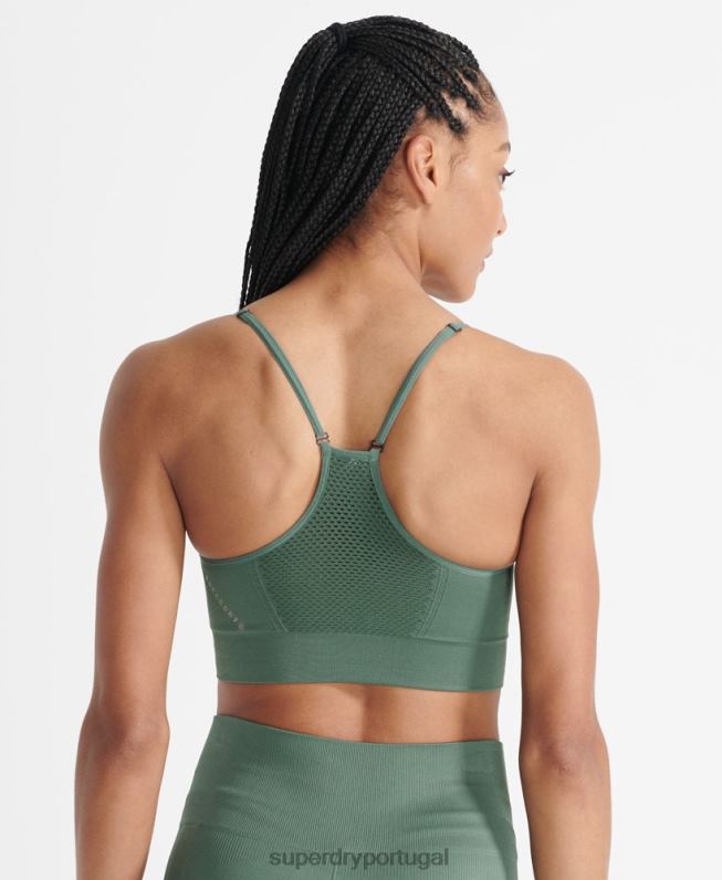 sutiã esportivo de contorno sem costura de treinamento mulheres caqui roupas Superdry 2208H6351