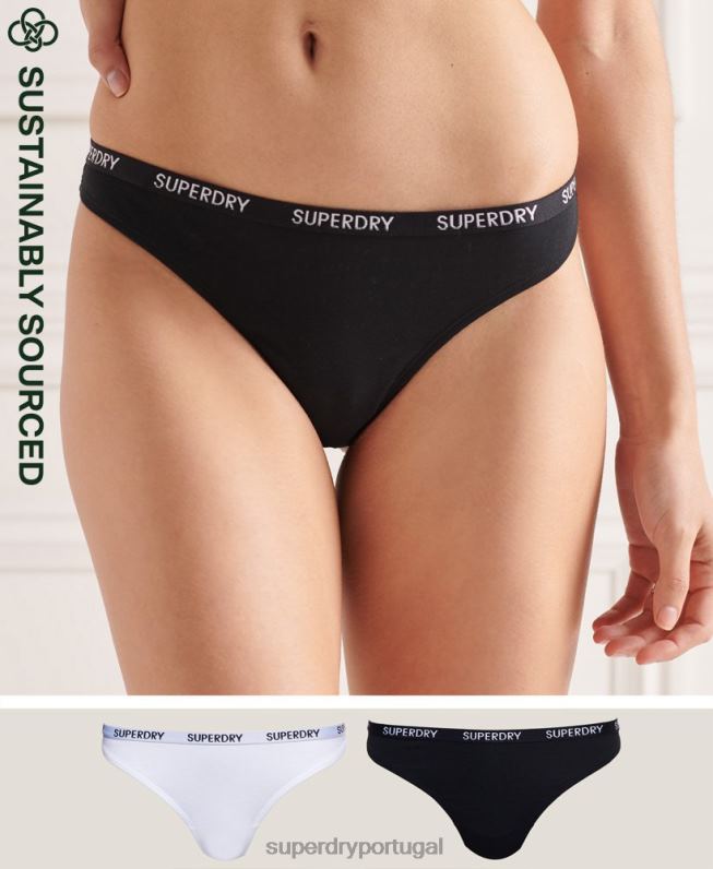 tanga harper de algodão orgânico pacote com 2 mulheres preto roupas Superdry 2208H4341