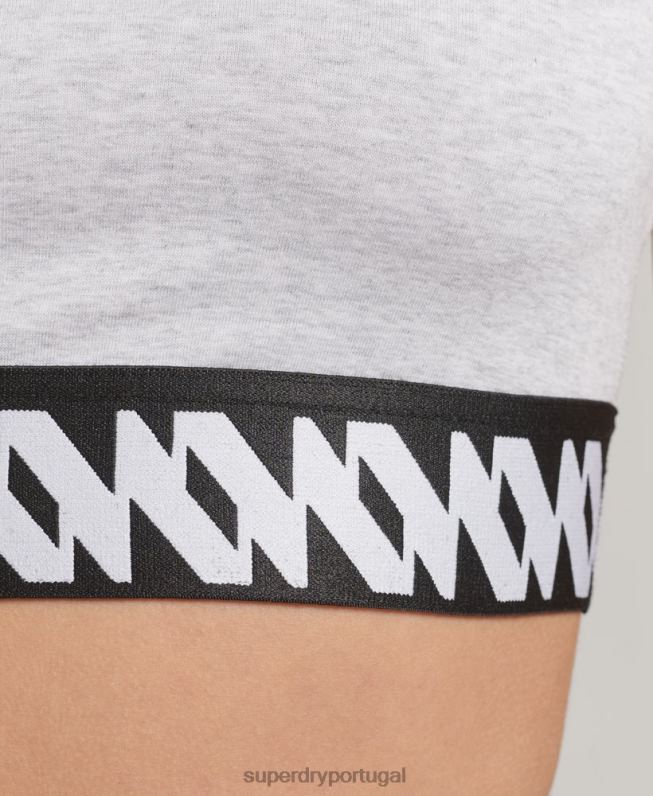 top de sutiã gráfico de logotipo elástico mulheres cinza roupas Superdry 2208H6533
