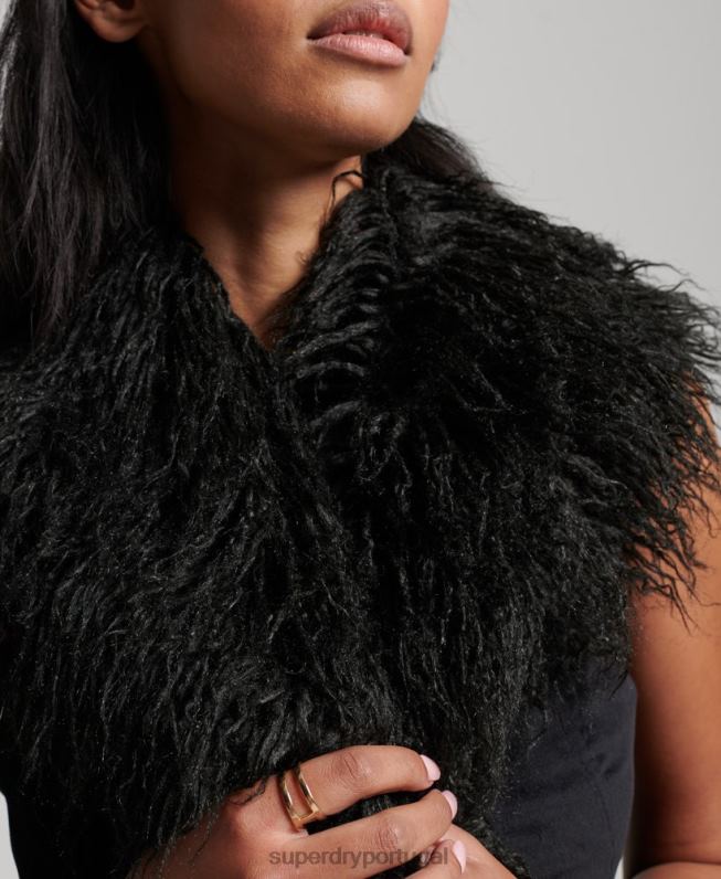 Colete afegão forrado com pele sintética mulheres preto roupas Superdry 2208H3793