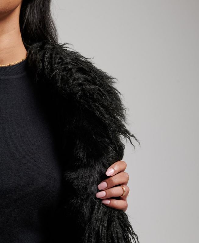 Colete afegão forrado com pele sintética mulheres preto roupas Superdry 2208H3793