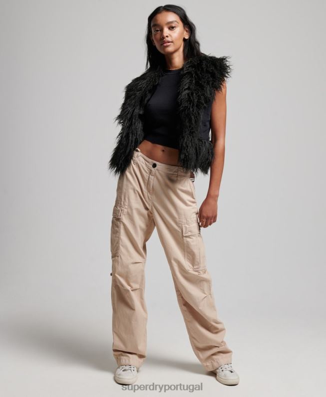 Colete afegão forrado com pele sintética mulheres preto roupas Superdry 2208H3793