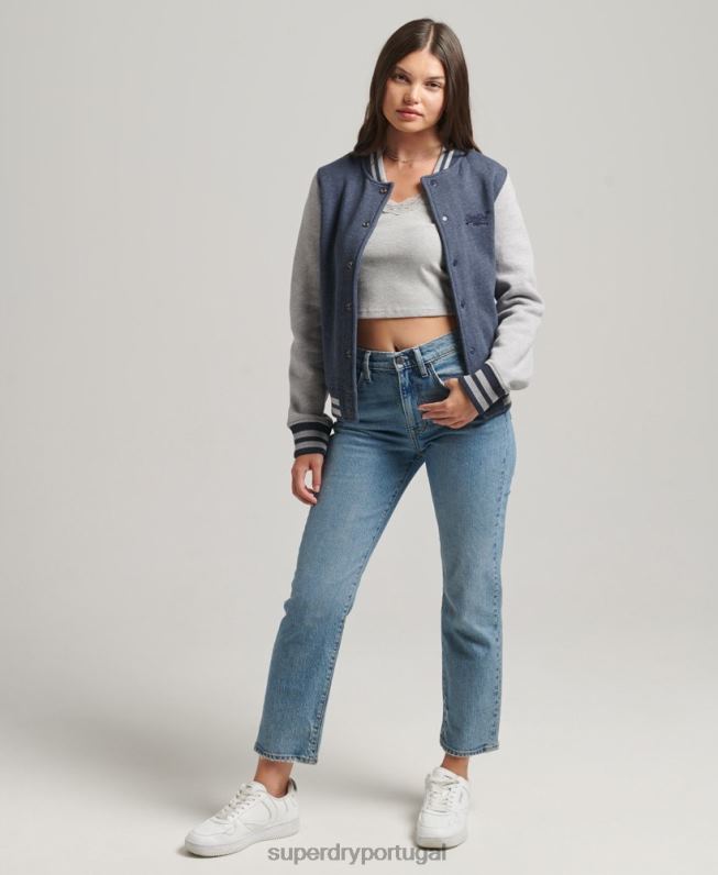 Jaqueta bomber de jérsei essencial mulheres marinha roupas Superdry 2208H3500