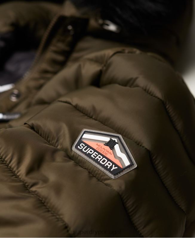 Jaqueta com capuz e zíper duplo slim fuji mulheres caqui roupas Superdry 2208H3845