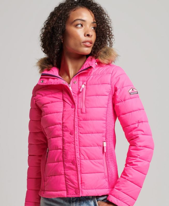 Jaqueta com capuz e zíper duplo slim fuji mulheres rosa roupas Superdry 2208H5720