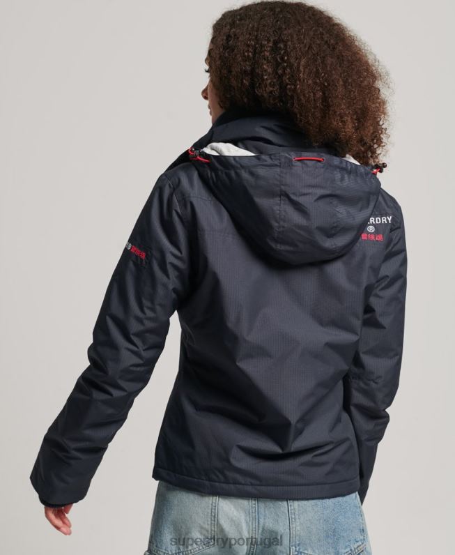Jaqueta corta-vento com logo com capuz mulheres marinha roupas Superdry 2208H3830