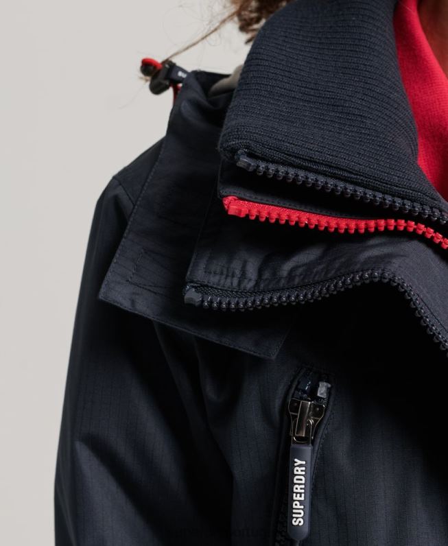 Jaqueta corta-vento com logo com capuz mulheres marinha roupas Superdry 2208H3830