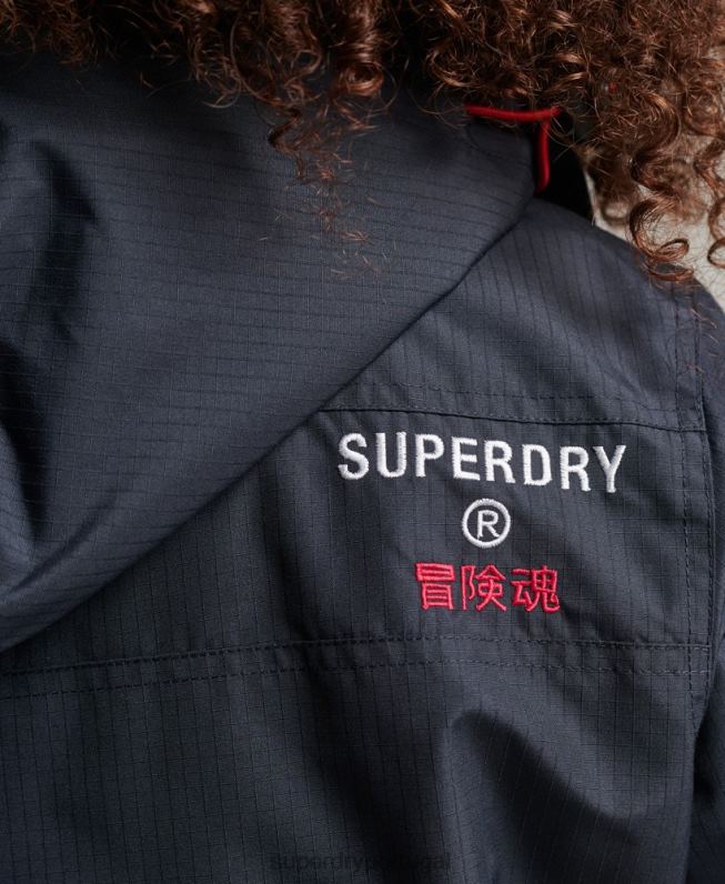 Jaqueta corta-vento com logo com capuz mulheres marinha roupas Superdry 2208H3830