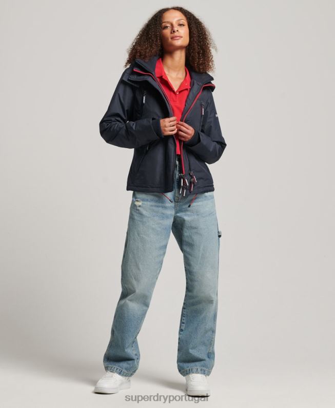 Jaqueta corta-vento com logo com capuz mulheres marinha roupas Superdry 2208H3830