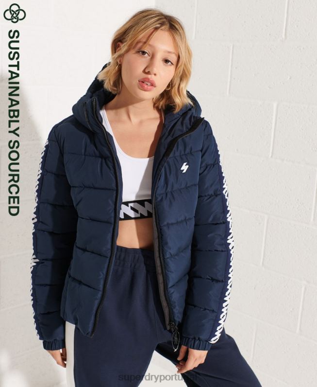 Jaqueta puffer code logo tape spirit mulheres marinha roupas Superdry 2208H5586