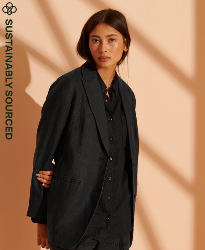 blazer de cânhamo edição limitada mulheres preto roupas Superdry 2208H5541