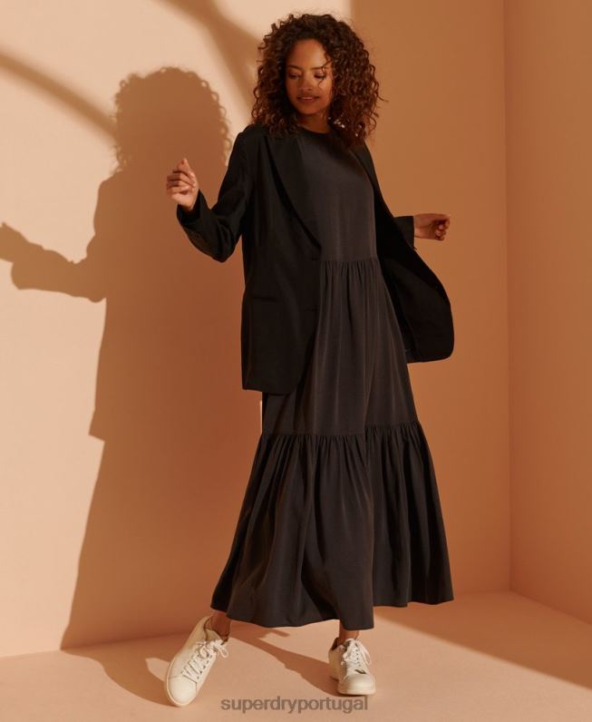 blazer tencel edição limitada mulheres preto roupas Superdry 2208H5530