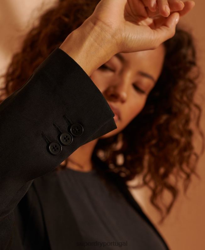 blazer tencel edição limitada mulheres preto roupas Superdry 2208H5530