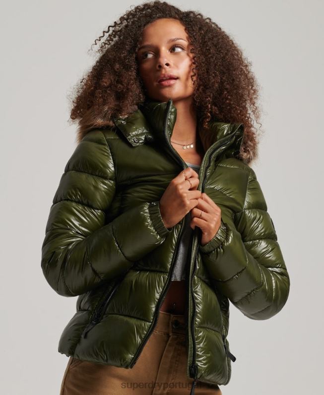 casaco com capuz montanha fuji mulheres caqui roupas Superdry 2208H5666