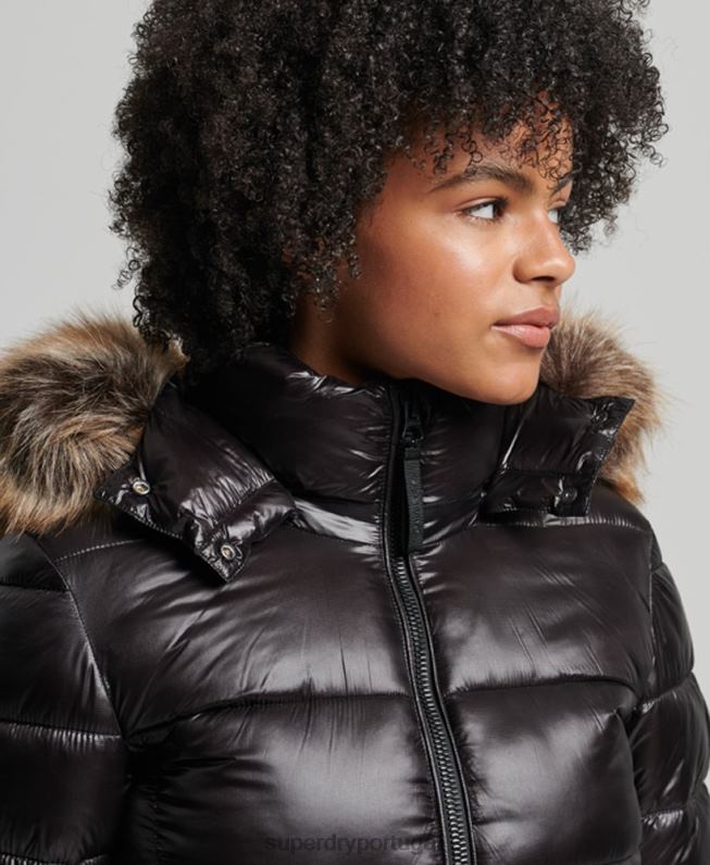 casaco com capuz montanha fuji mulheres preto roupas Superdry 2208H5610