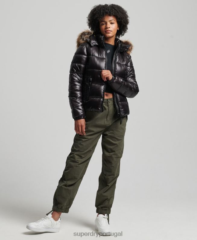 casaco com capuz montanha fuji mulheres preto roupas Superdry 2208H5610