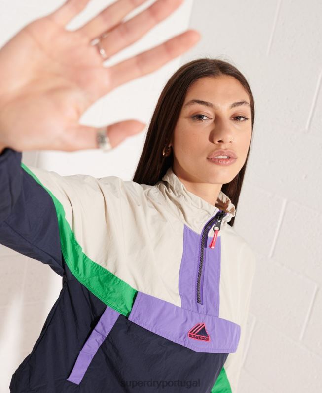 casaco com faixa colorblock mulheres marinha roupas Superdry 2208H5592