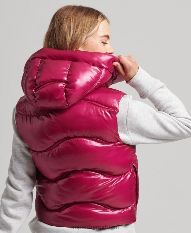 colcha de brilho colete acolchoado cropped mulheres rosa roupas Superdry 2208H5505