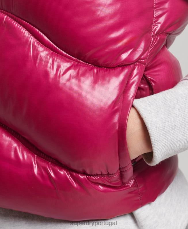 colcha de brilho colete acolchoado cropped mulheres rosa roupas Superdry 2208H5505