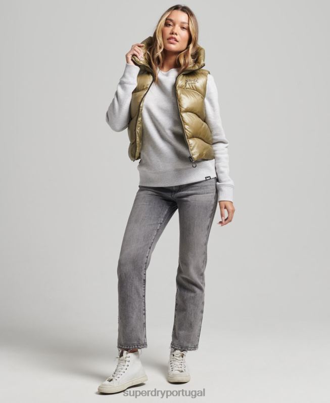 colcha de brilho colete acolchoado cropped mulheres verde roupas Superdry 2208H5461