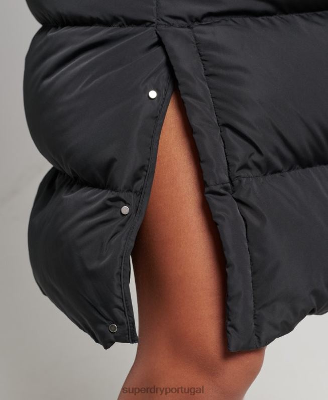 colete acolchoado com capuz espinhel mulheres preto roupas Superdry 2208H3720