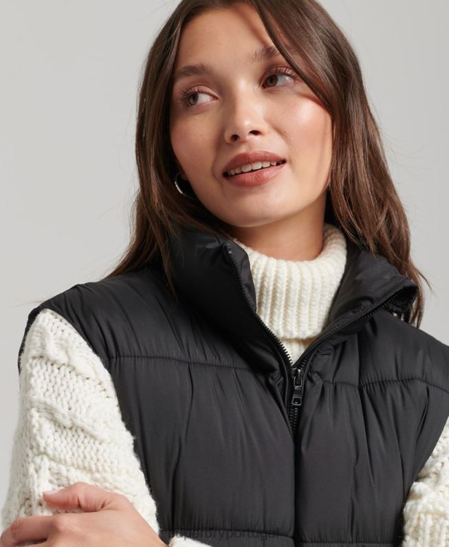 colete acolchoado com espinhel mulheres preto roupas Superdry 2208H3659