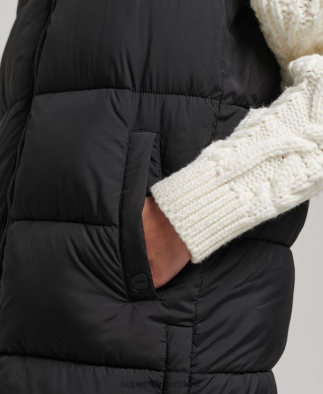 colete acolchoado com espinhel mulheres preto roupas Superdry 2208H3659