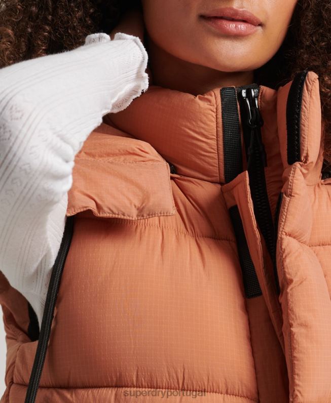 colete acolchoado curto linha lateral mulheres laranja roupas Superdry 2208H3580