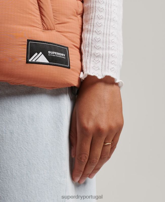 colete acolchoado curto linha lateral mulheres laranja roupas Superdry 2208H3580