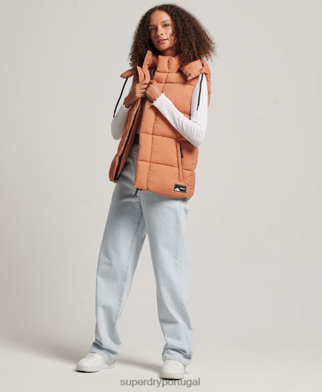 colete acolchoado curto linha lateral mulheres laranja roupas Superdry 2208H3580
