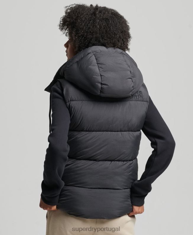 colete acolchoado curto linha lateral mulheres preto roupas Superdry 2208H3581
