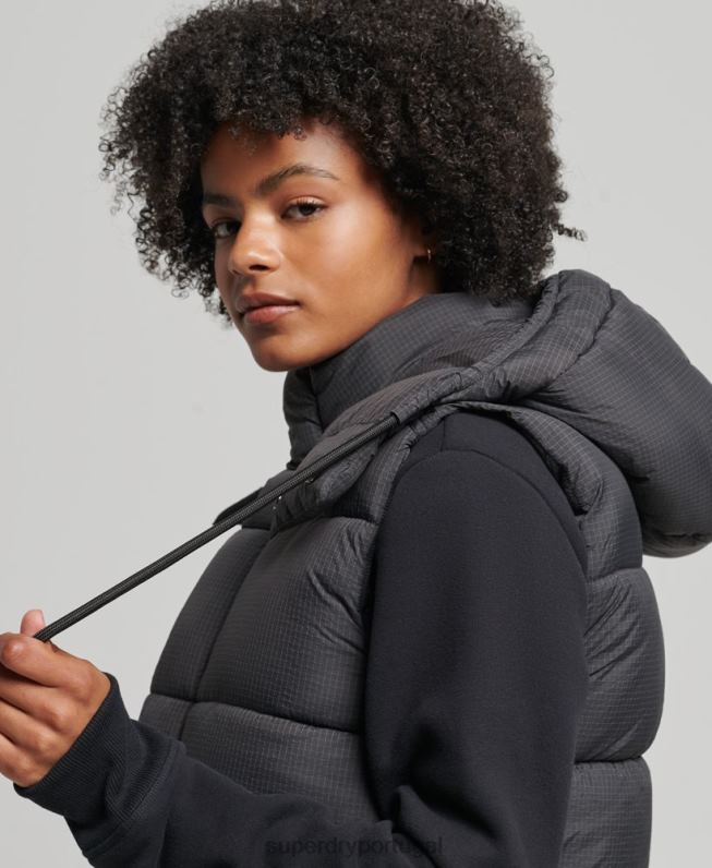 colete acolchoado curto linha lateral mulheres preto roupas Superdry 2208H3581