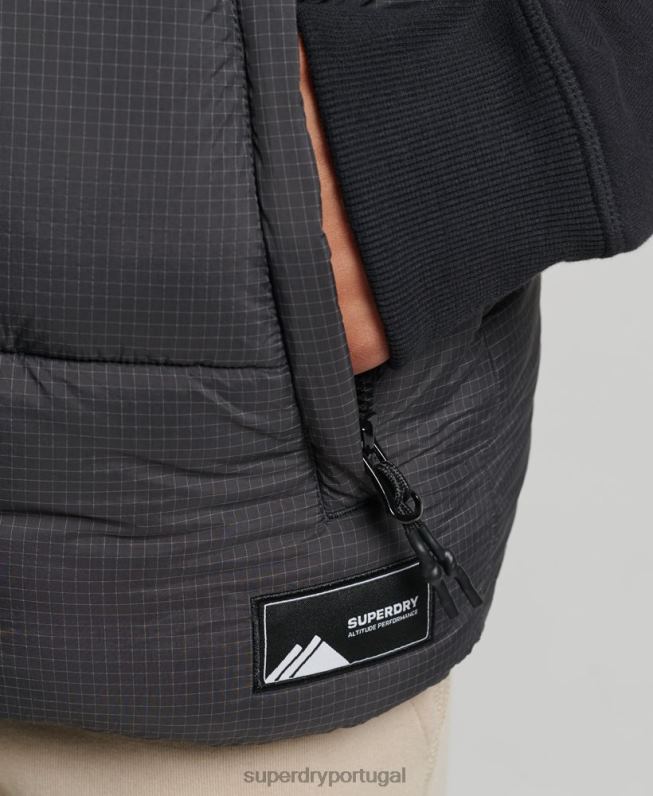 colete acolchoado curto linha lateral mulheres preto roupas Superdry 2208H3581