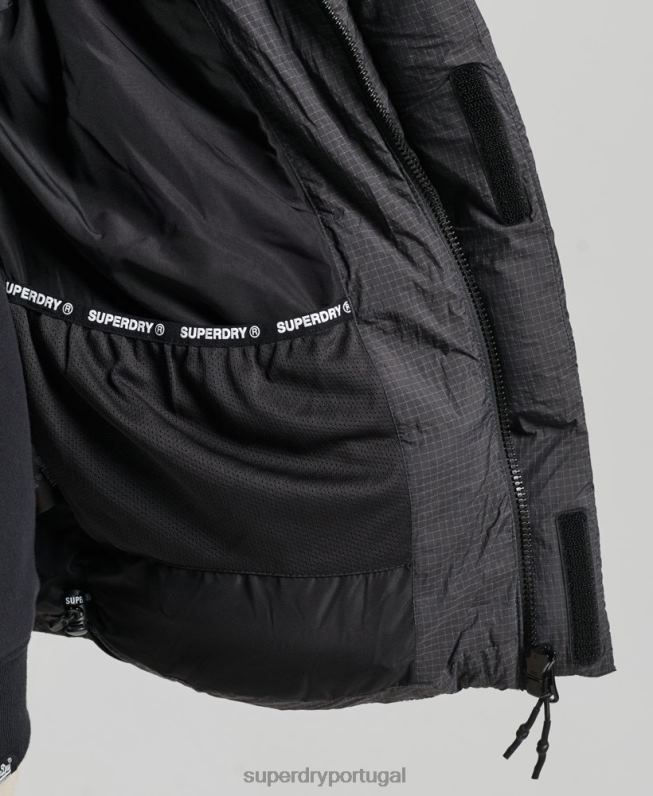 colete acolchoado curto linha lateral mulheres preto roupas Superdry 2208H3581