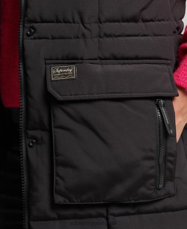 colete baiacu de palangre de pele sintética com capuz mulheres preto roupas Superdry 2208H3596