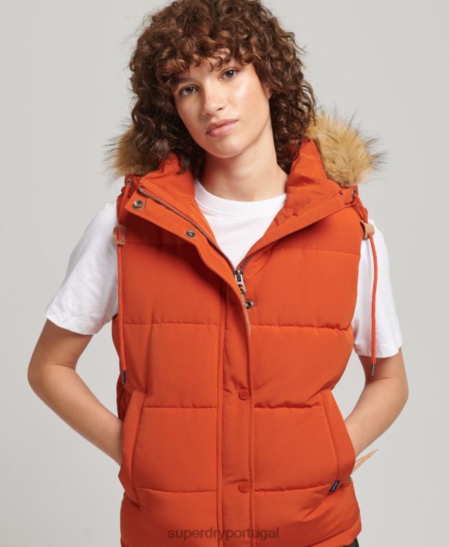 colete de peles artificiais everest mulheres laranja roupas Superdry 2208H3592