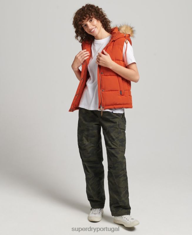 colete de peles artificiais everest mulheres laranja roupas Superdry 2208H3592