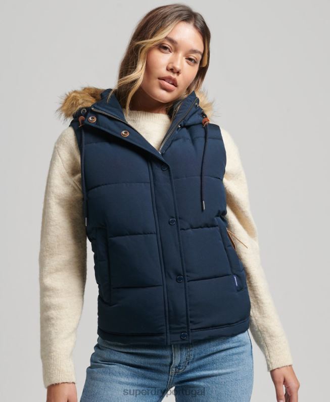 colete de peles artificiais everest mulheres marinha roupas Superdry 2208H3692
