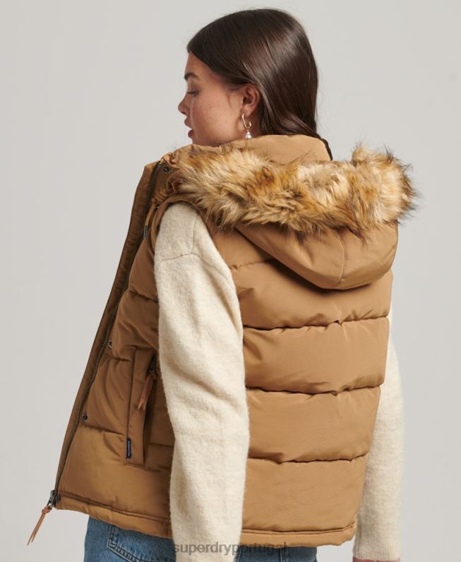 colete de peles artificiais everest mulheres marrom roupas Superdry 2208H3678