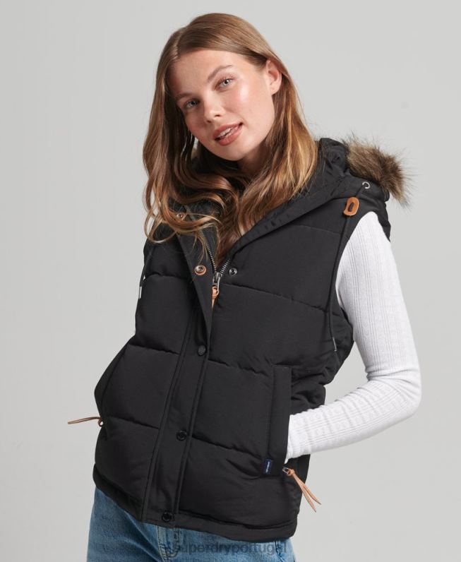 colete de peles artificiais everest mulheres preto roupas Superdry 2208H3677