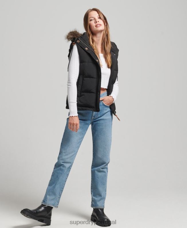colete de peles artificiais everest mulheres preto roupas Superdry 2208H3677