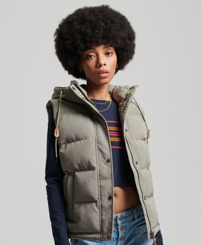 colete everest com capuz vintage mulheres caqui roupas Superdry 2208H3547