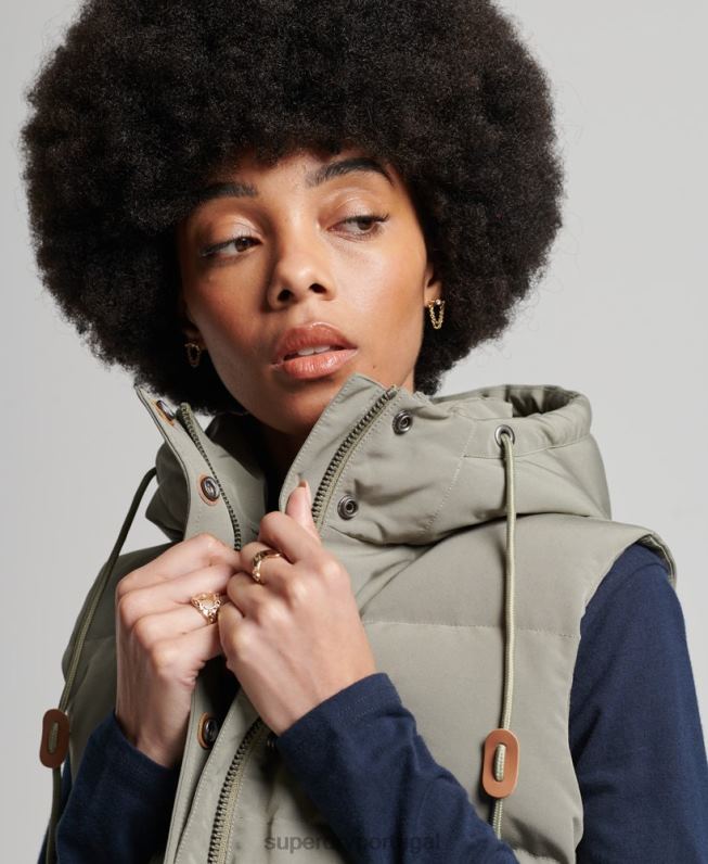 colete everest com capuz vintage mulheres caqui roupas Superdry 2208H3547