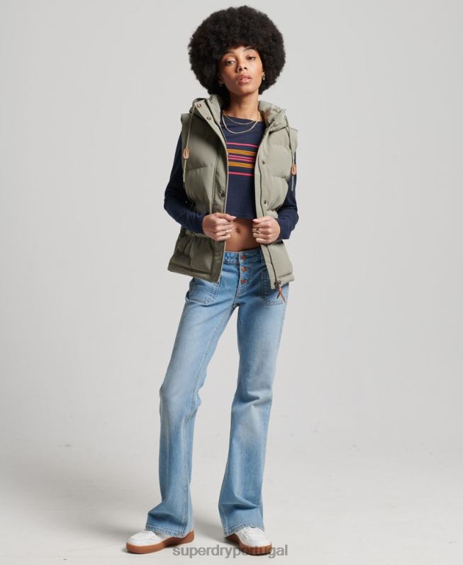 colete everest com capuz vintage mulheres caqui roupas Superdry 2208H3547