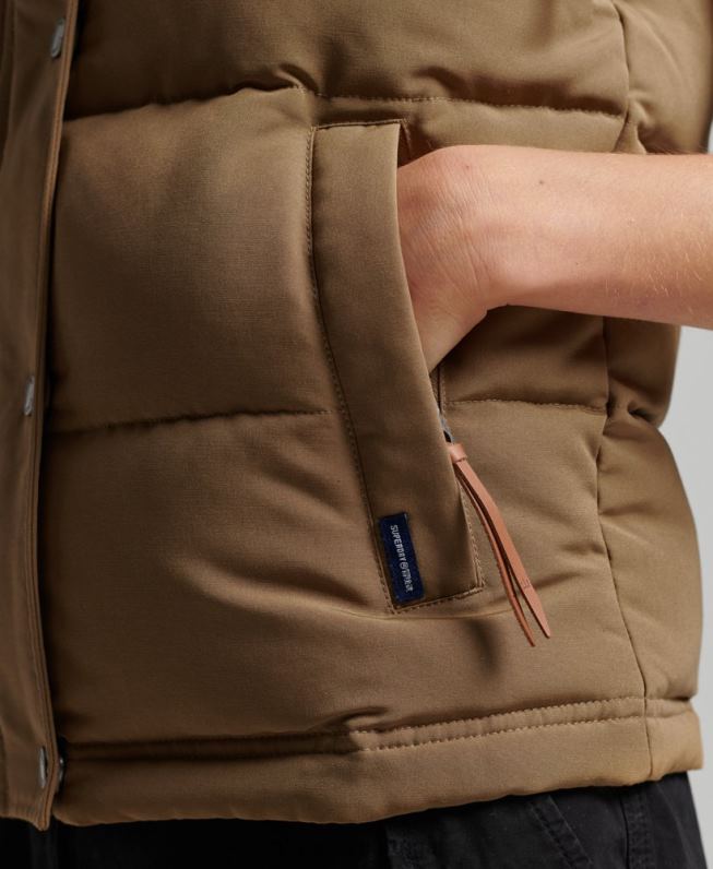 colete everest com capuz vintage mulheres marrom roupas Superdry 2208H3531