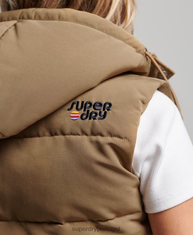 colete everest com capuz vintage mulheres marrom roupas Superdry 2208H3531