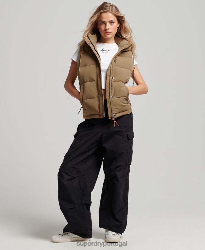colete everest com capuz vintage mulheres marrom roupas Superdry 2208H3531